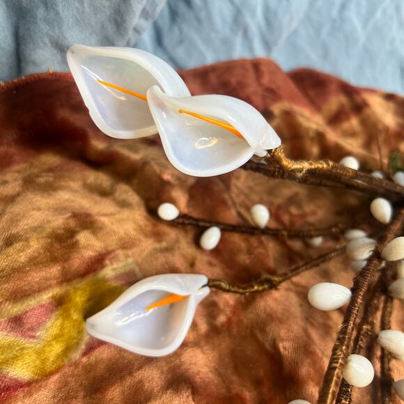 VTG Italian Murano Venetian Art Glass Flower Bouquet Calla Lillies Pussy Willow - Picture 4 of 10